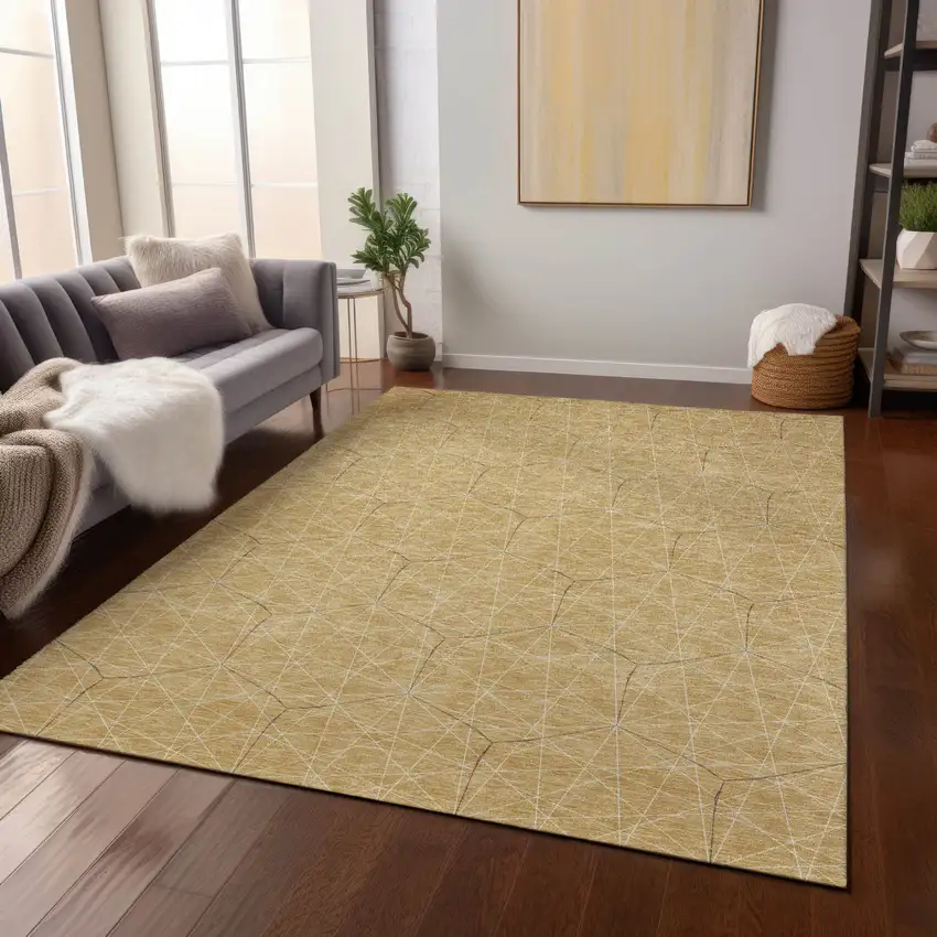 Gold Black And Beige Geometric Washable Indoor Outdoor Area Rug Photo 8