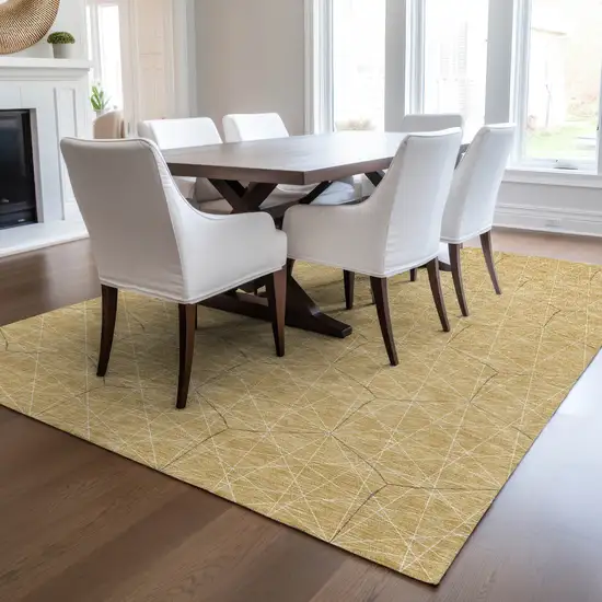 Gold Black And Beige Geometric Washable Indoor Outdoor Area Rug Photo 9