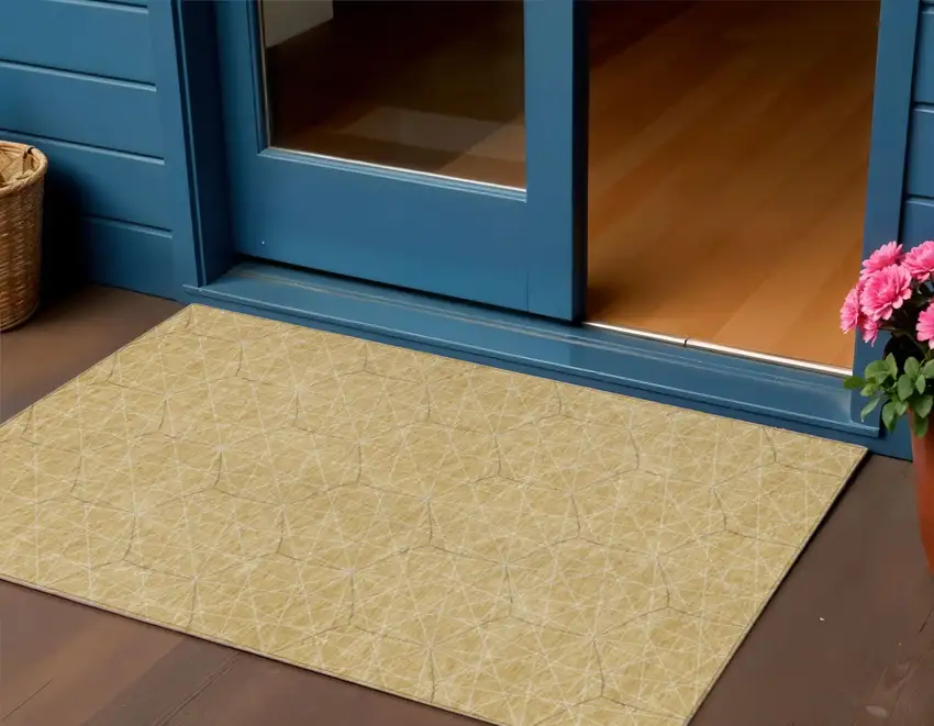Gold Black And Beige Geometric Washable Indoor Outdoor Area Rug Photo 1
