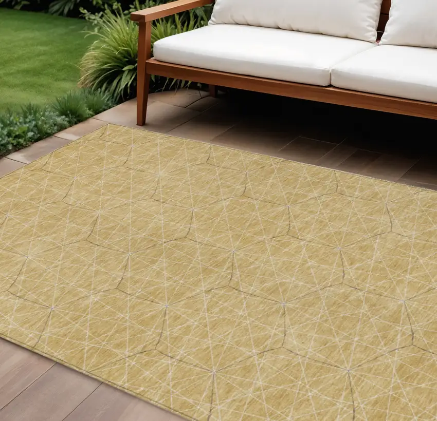 Gold Black And Beige Geometric Washable Indoor Outdoor Area Rug Photo 1