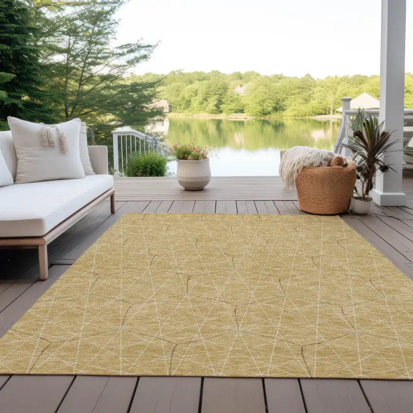 Gold Black And Beige Geometric Washable Indoor Outdoor Area Rug Photo 9