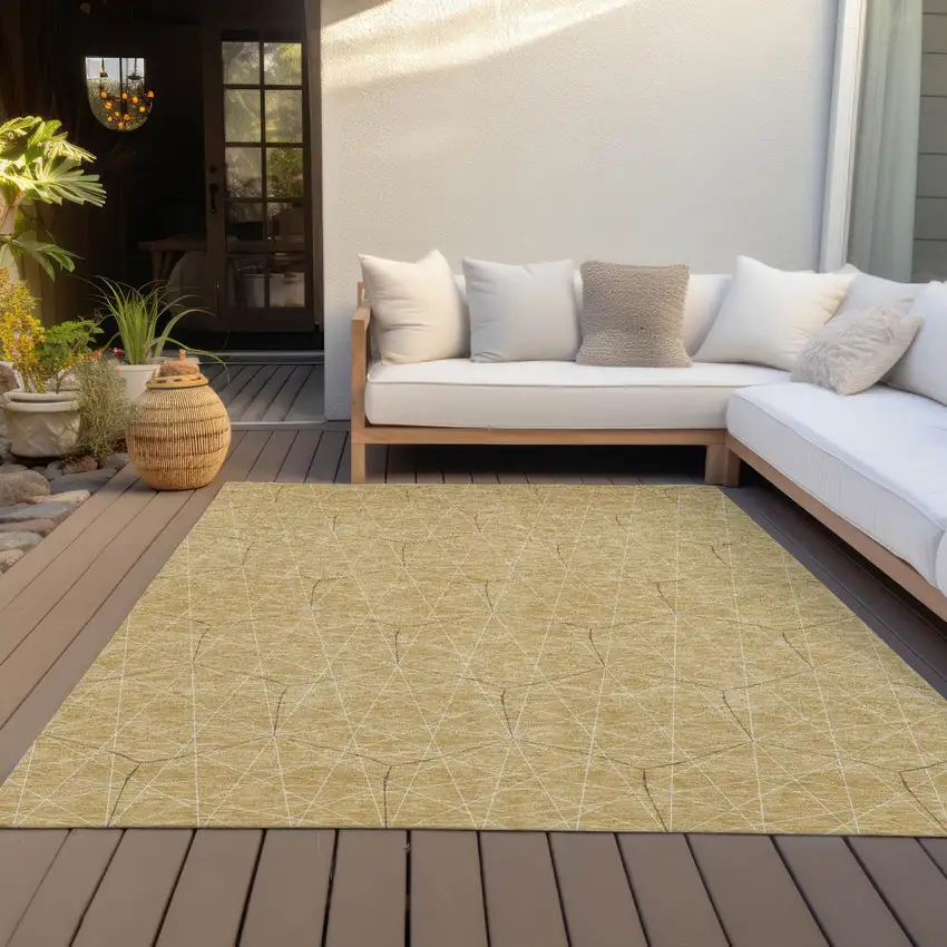 Gold Black And Beige Geometric Washable Indoor Outdoor Area Rug Photo 7