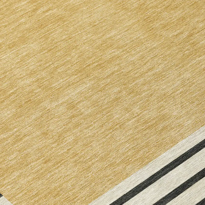 Gold Black And Beige Striped Washable Indoor Outdoor Area Rug Photo 6