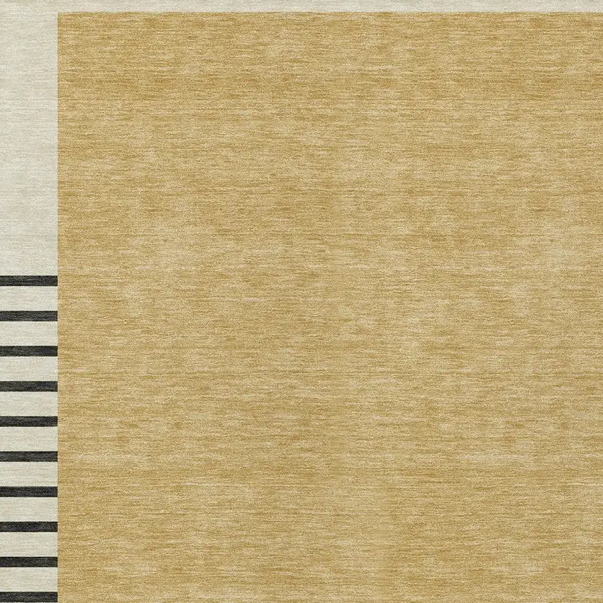 Gold Black And Beige Striped Washable Indoor Outdoor Area Rug Photo 4