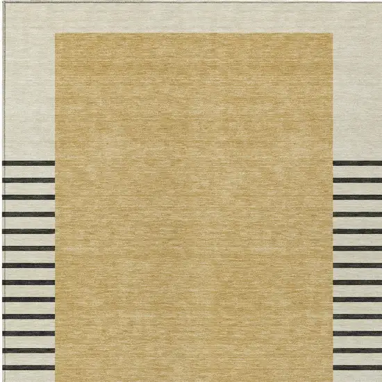 Gold Black And Beige Striped Washable Indoor Outdoor Area Rug Photo 6