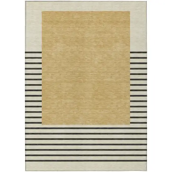 Gold Black And Beige Striped Washable Indoor Outdoor Area Rug Photo 2