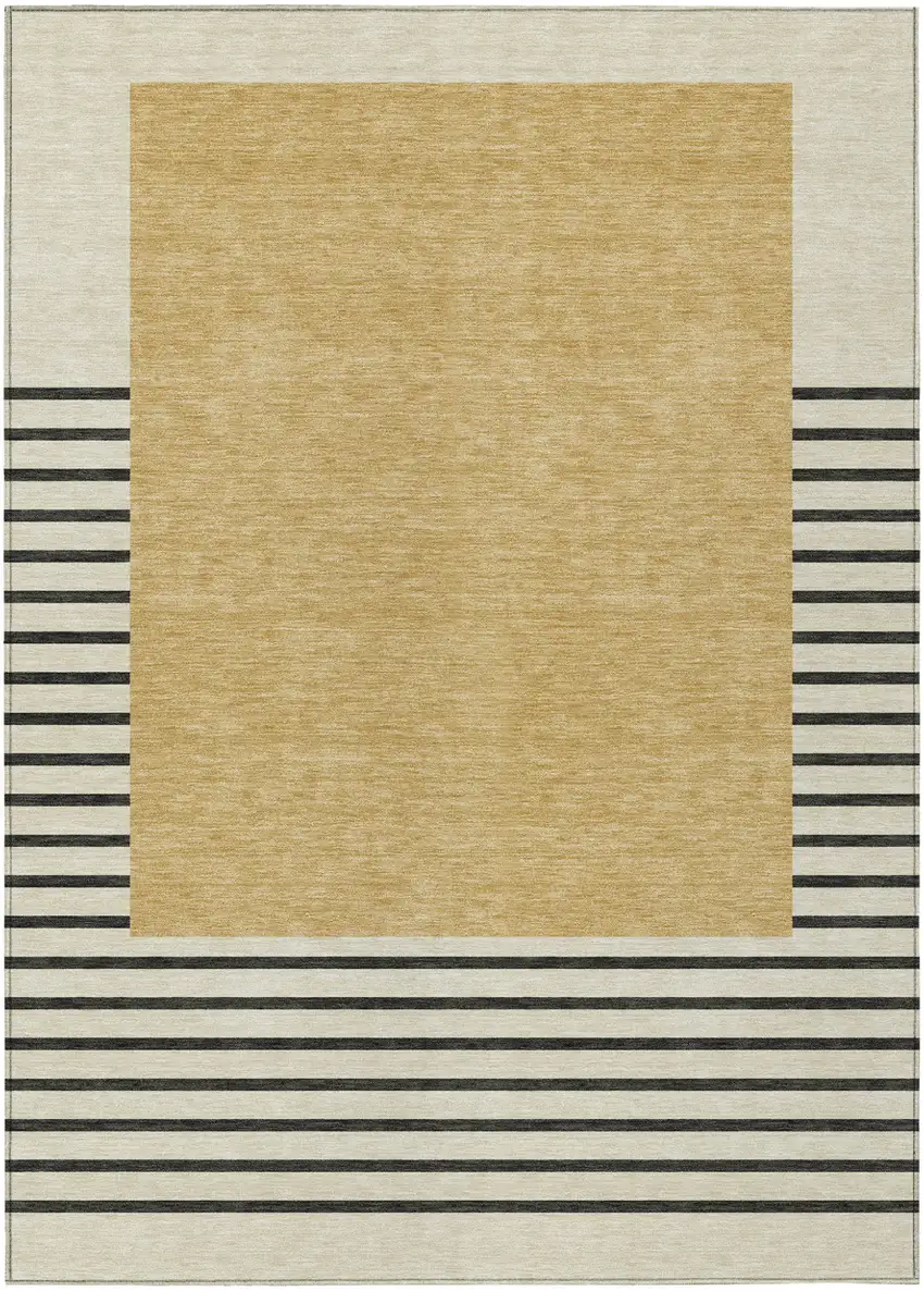Gold Black And Beige Striped Washable Indoor Outdoor Area Rug Photo 2