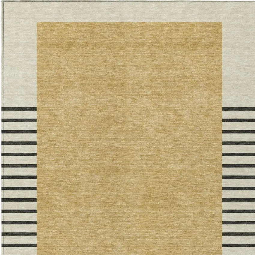 Gold Black And Beige Striped Washable Indoor Outdoor Area Rug Photo 5