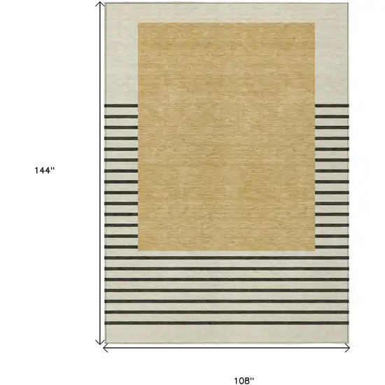 Gold Black And Beige Striped Washable Indoor Outdoor Area Rug Photo 6