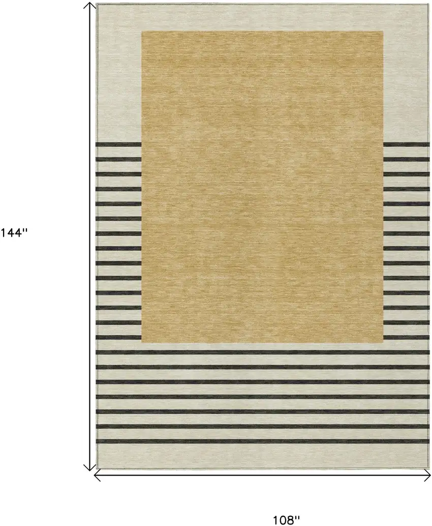Gold Black And Beige Striped Washable Indoor Outdoor Area Rug Photo 6