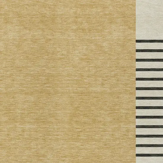 Gold Black And Beige Striped Washable Indoor Outdoor Area Rug Photo 5