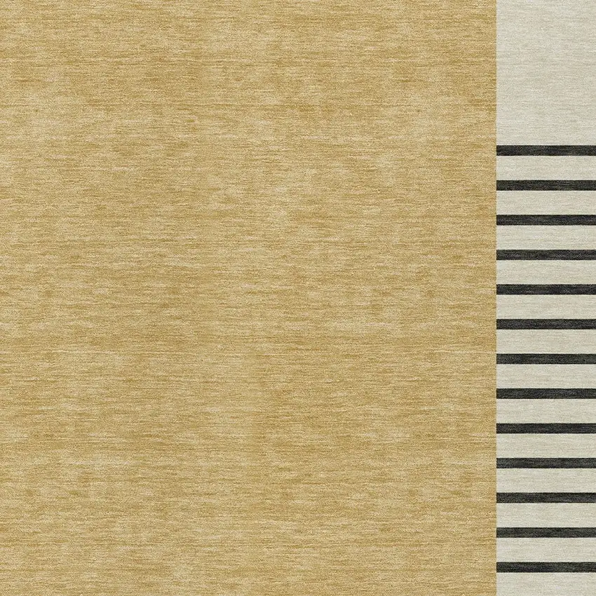 Gold Black And Beige Striped Washable Indoor Outdoor Area Rug Photo 5