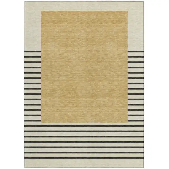 Gold Black And Beige Striped Washable Indoor Outdoor Area Rug Photo 6