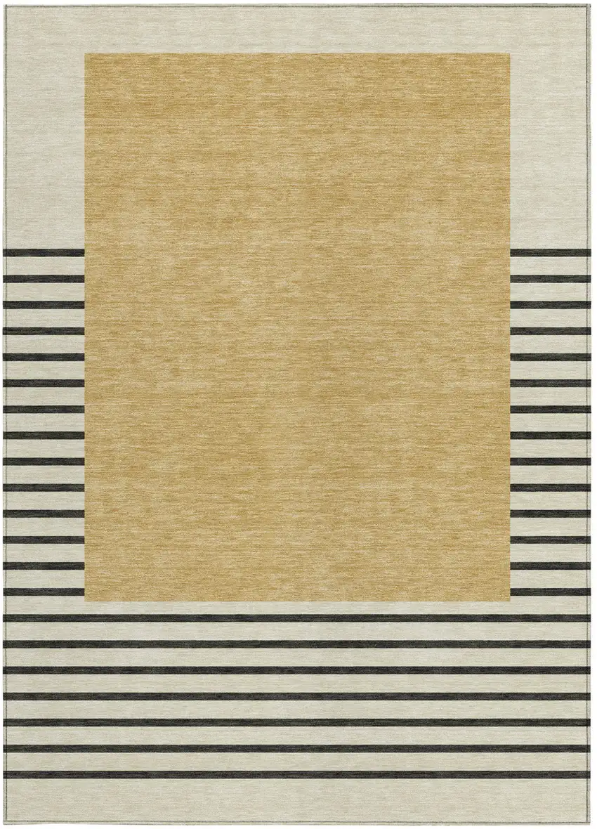 Gold Black And Beige Striped Washable Indoor Outdoor Area Rug Photo 6