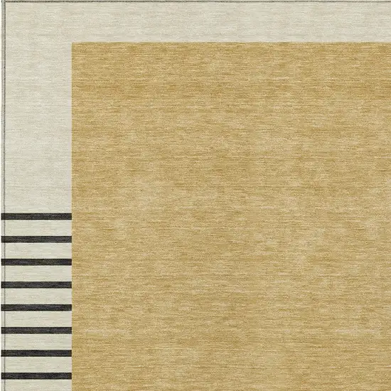 Gold Black And Beige Striped Washable Indoor Outdoor Area Rug Photo 5