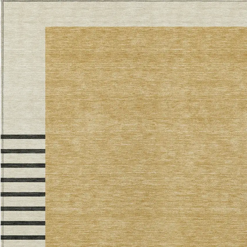 Gold Black And Beige Striped Washable Indoor Outdoor Area Rug Photo 5