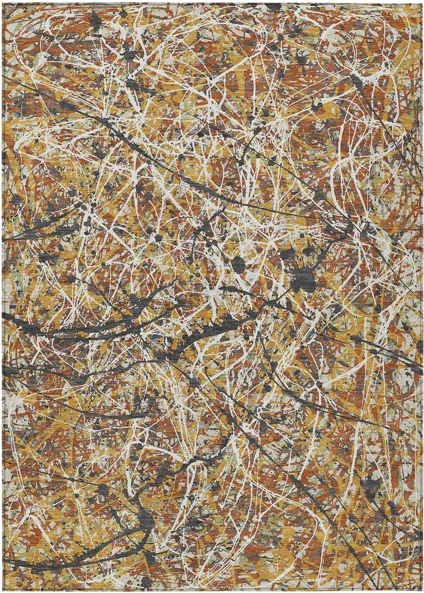 Gold Black And Ivory Abstract Washable Indoor Outdoor Area Rug Photo 9