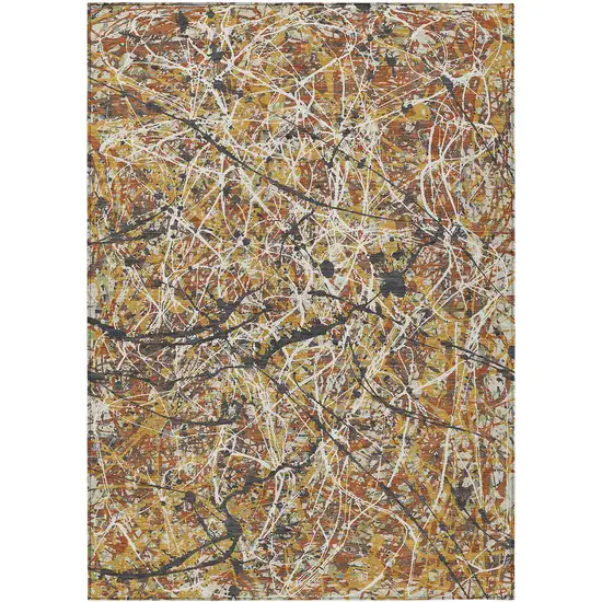 Gold Black And Ivory Abstract Washable Indoor Outdoor Area Rug Photo 9