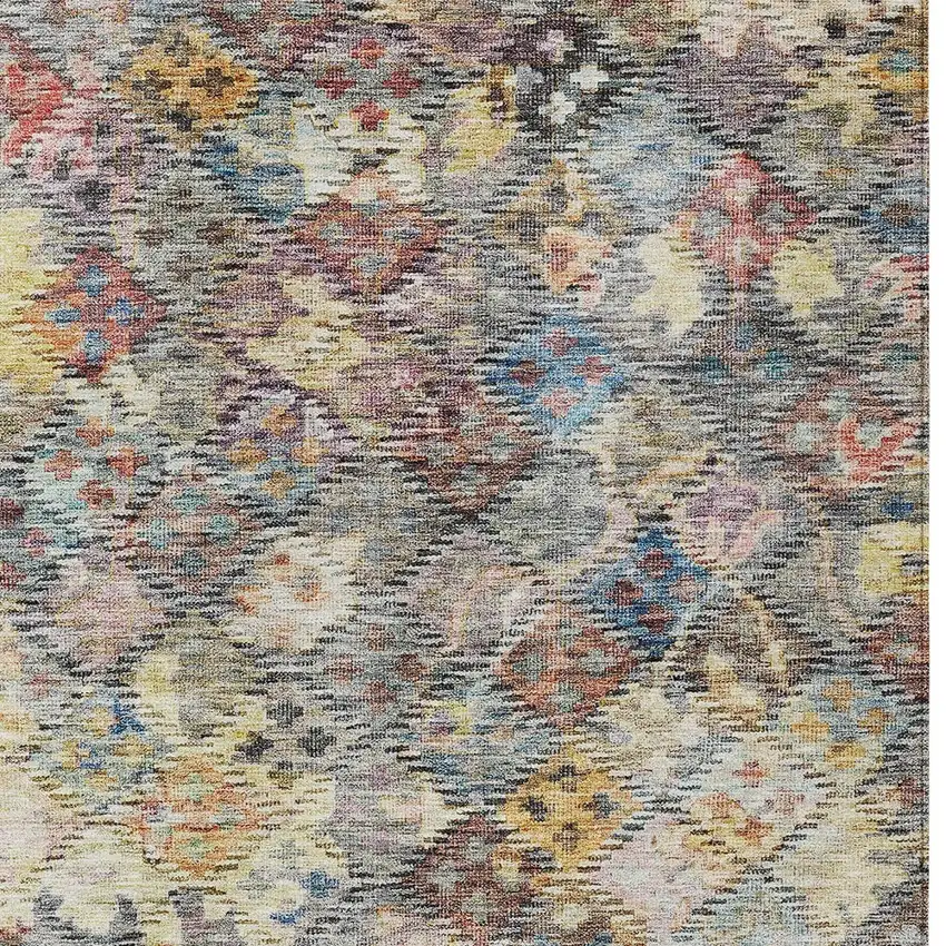 Gold Blue And Brown Floral Washable Indoor Outdoor Area Rug Photo 6