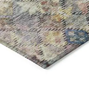Photo of Gold Blue And Brown Floral Washable Indoor Outdoor Area Rug