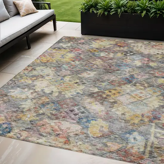Gold Blue And Brown Floral Washable Indoor Outdoor Area Rug Photo 1