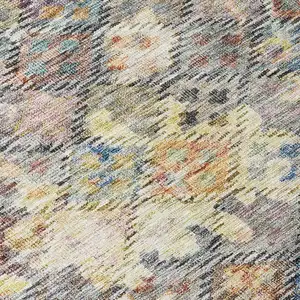 Photo of Gold Blue And Brown Floral Washable Indoor Outdoor Area Rug