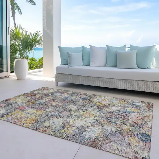 Gold Blue And Brown Floral Washable Indoor Outdoor Area Rug Photo 8