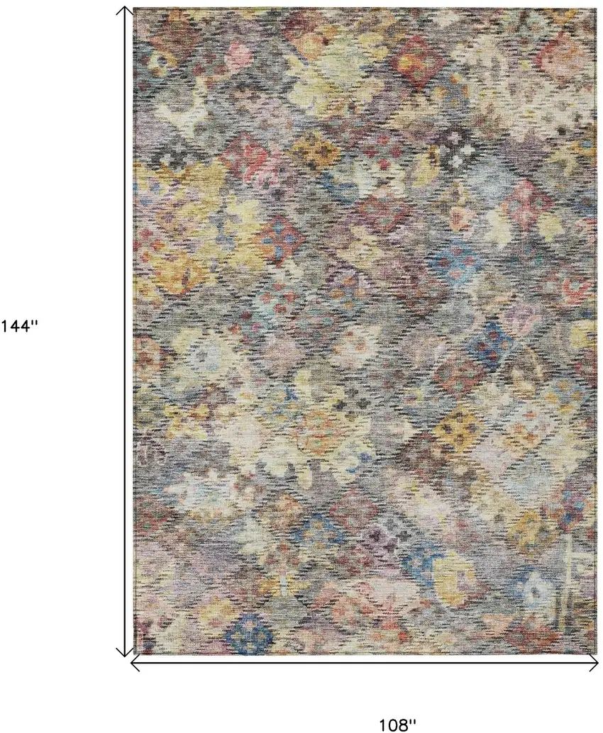Gold Blue And Brown Floral Washable Indoor Outdoor Area Rug Photo 8