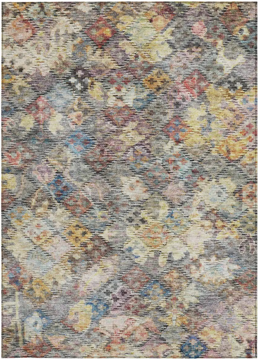 Gold Blue And Brown Floral Washable Indoor Outdoor Area Rug Photo 7
