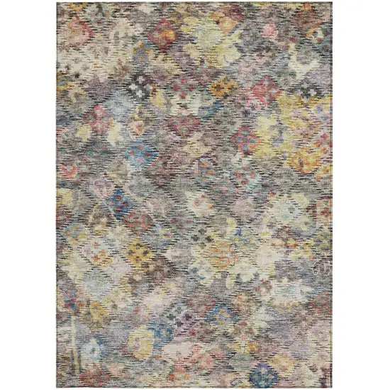 Gold Blue And Brown Floral Washable Indoor Outdoor Area Rug Photo 7