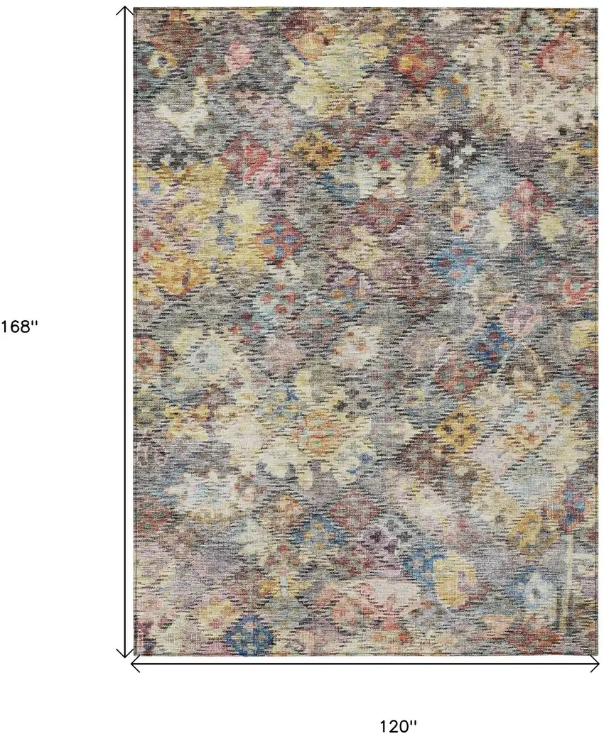Gold Blue And Brown Floral Washable Indoor Outdoor Area Rug Photo 8