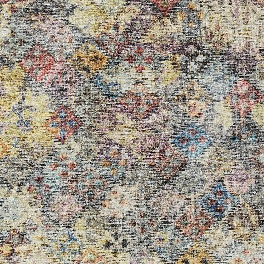 Gold Blue And Brown Floral Washable Indoor Outdoor Area Rug Photo 6
