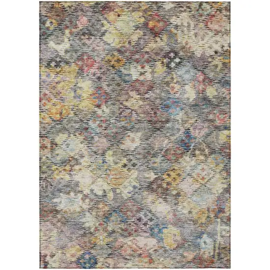 Gold Blue And Brown Floral Washable Indoor Outdoor Area Rug Photo 2