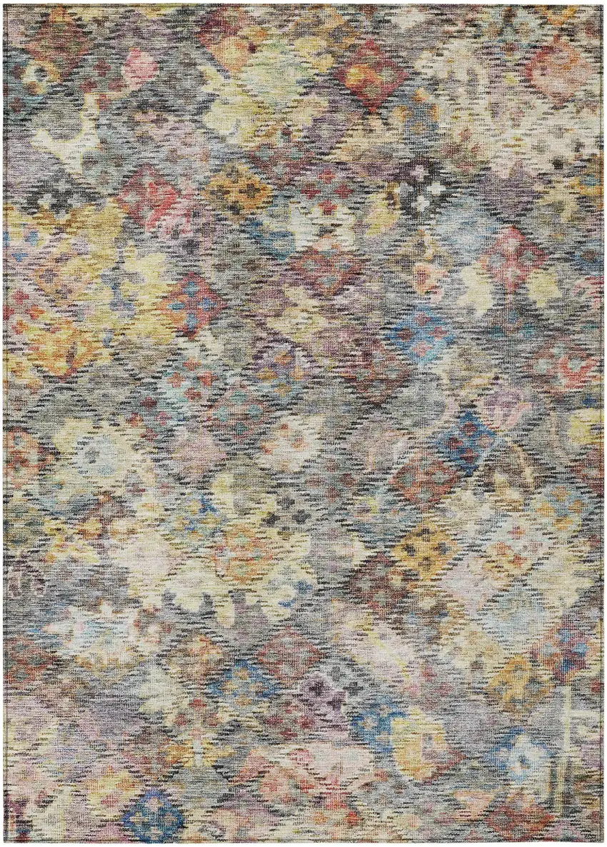 Gold Blue And Brown Floral Washable Indoor Outdoor Area Rug Photo 2