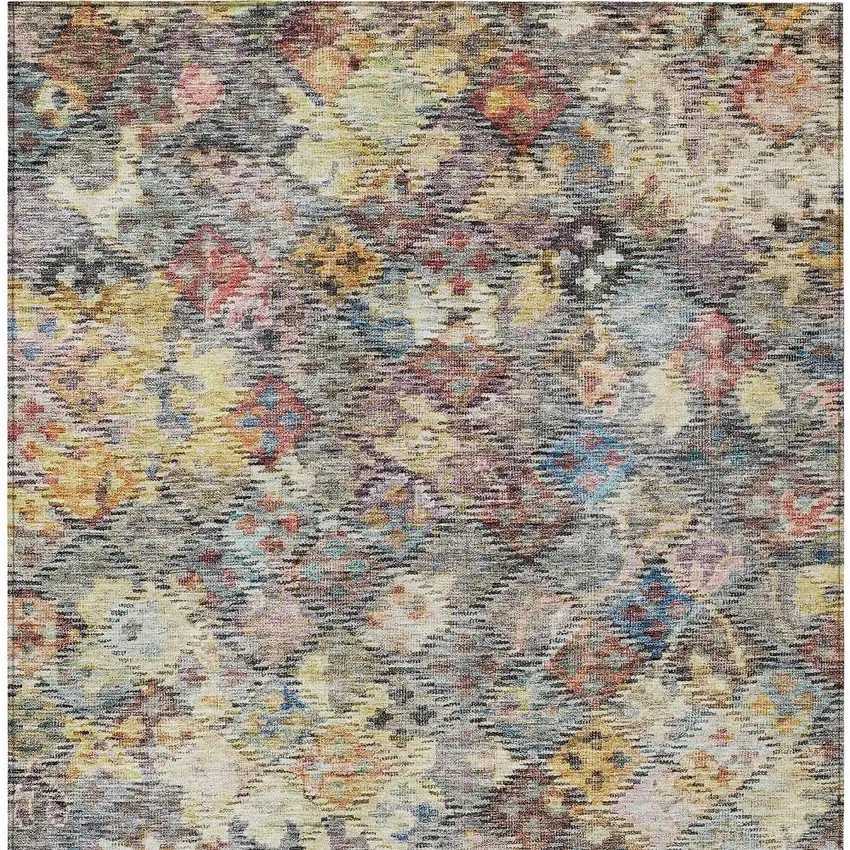 Gold Blue And Brown Floral Washable Indoor Outdoor Area Rug Photo 7