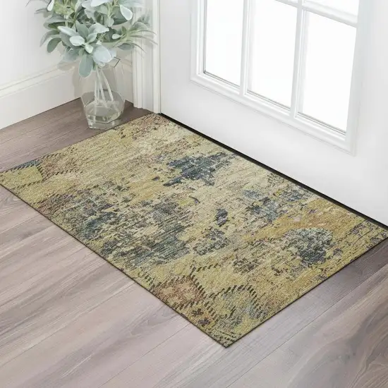 Gold Blue And Copper Geometric Washable Area Rug With UV Protection Photo 2