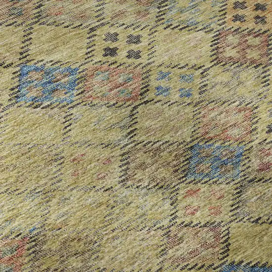 Gold Blue And Copper Geometric Washable Area Rug With UV Protection Photo 1