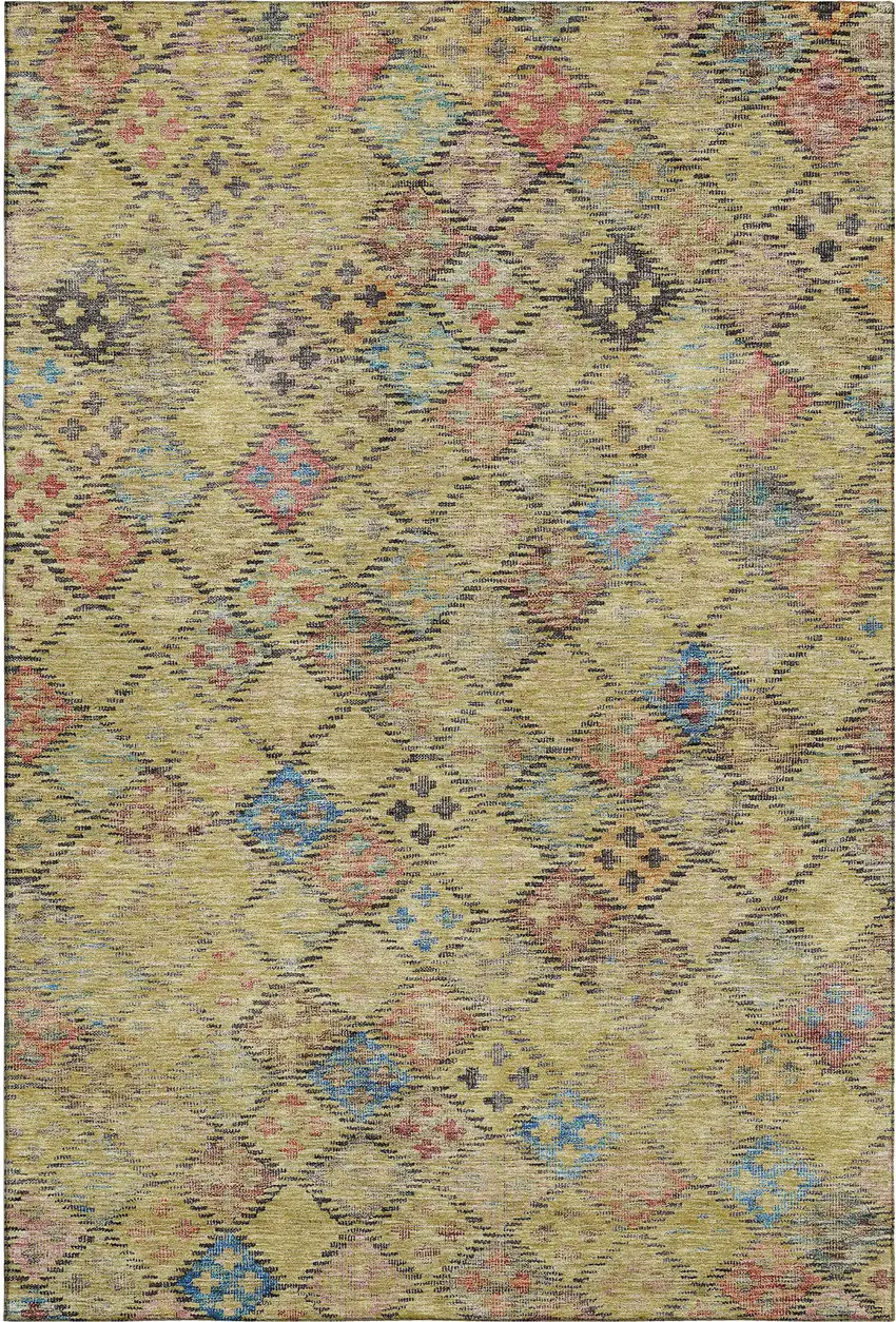 Gold Blue And Copper Geometric Washable Area Rug With UV Protection Photo 5