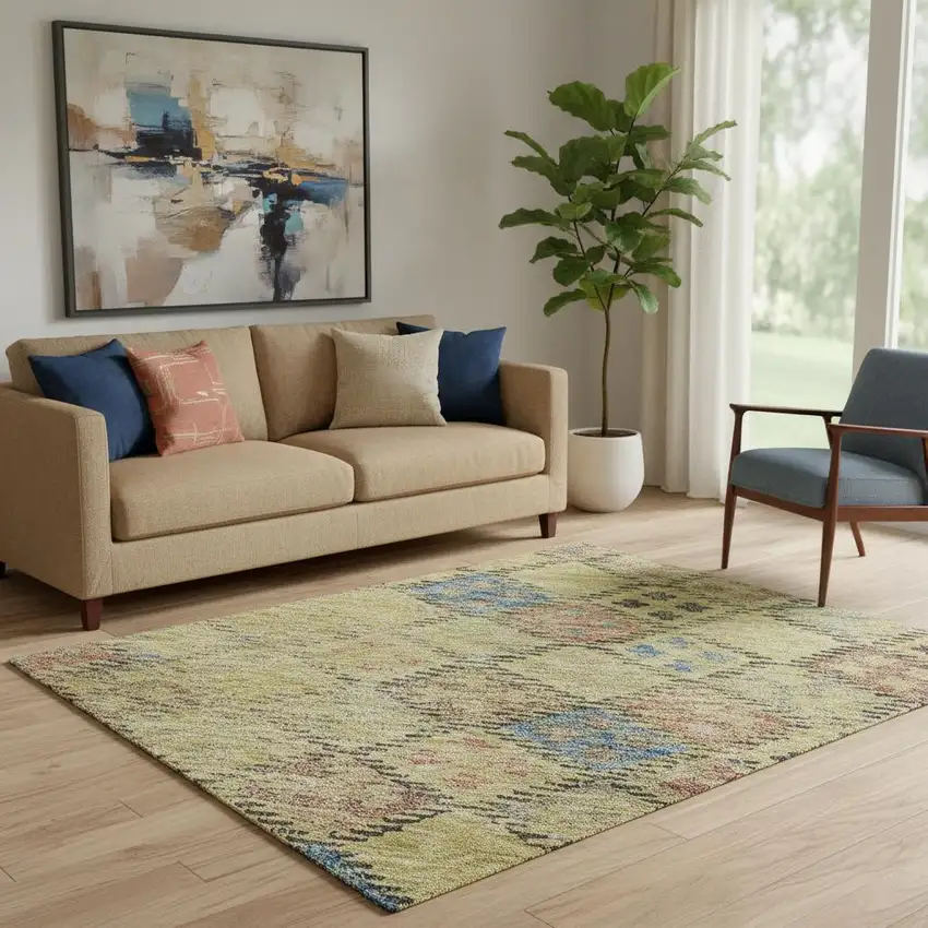 Gold Blue And Copper Geometric Washable Area Rug With UV Protection Photo 2