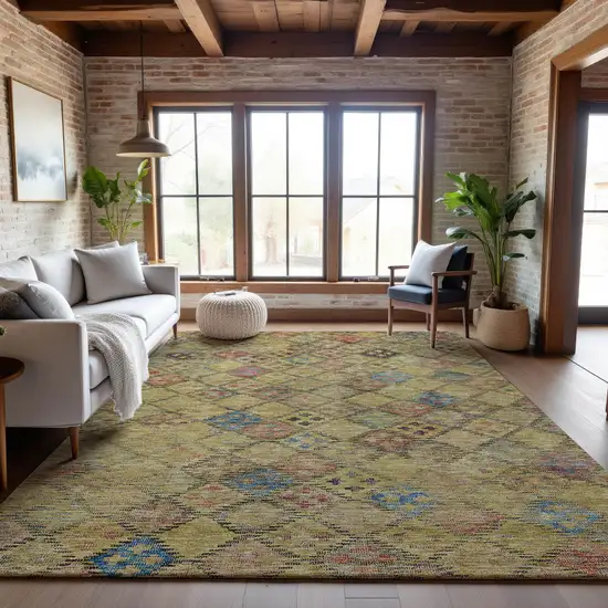 Gold Blue And Copper Geometric Washable Area Rug With UV Protection Photo 3