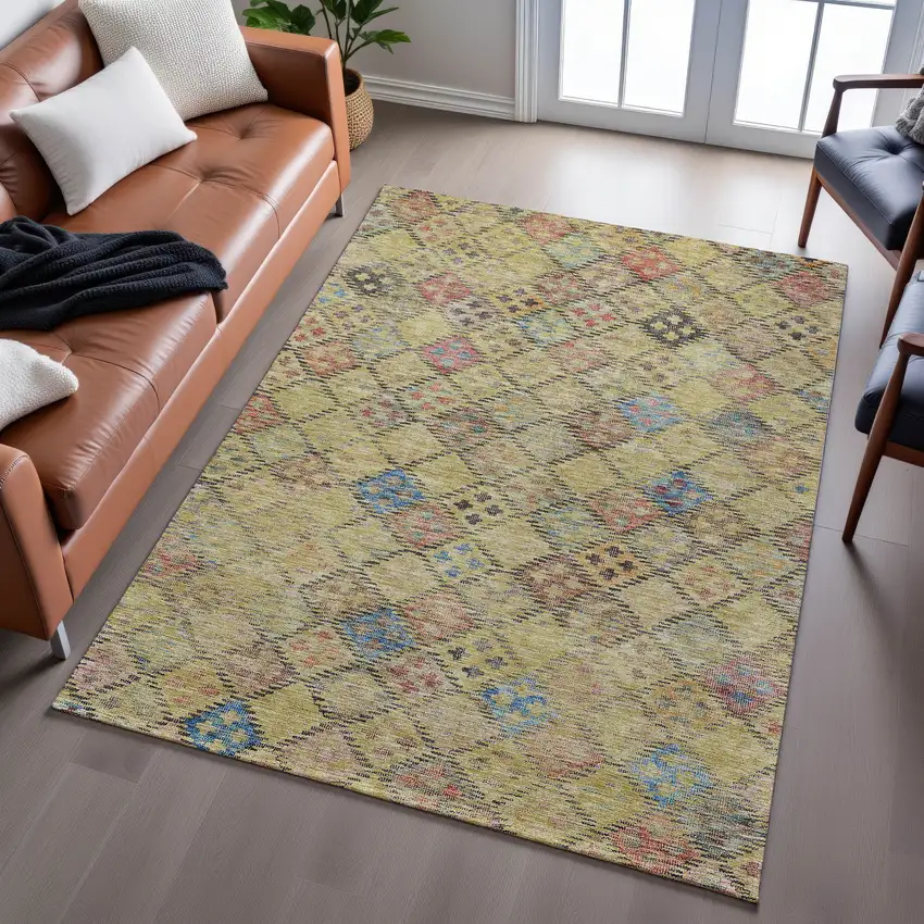 Gold Blue And Copper Geometric Washable Area Rug With UV Protection Photo 4