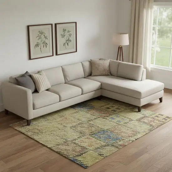 Gold Blue And Copper Geometric Washable Area Rug With UV Protection Photo 2