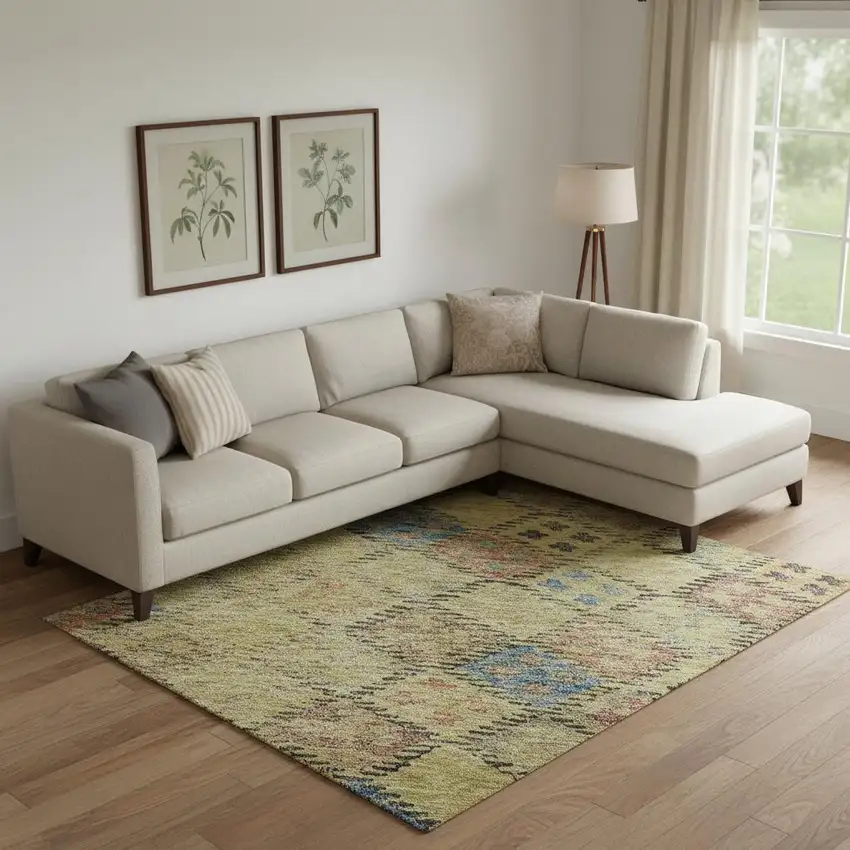 Gold Blue And Copper Geometric Washable Area Rug With UV Protection Photo 2