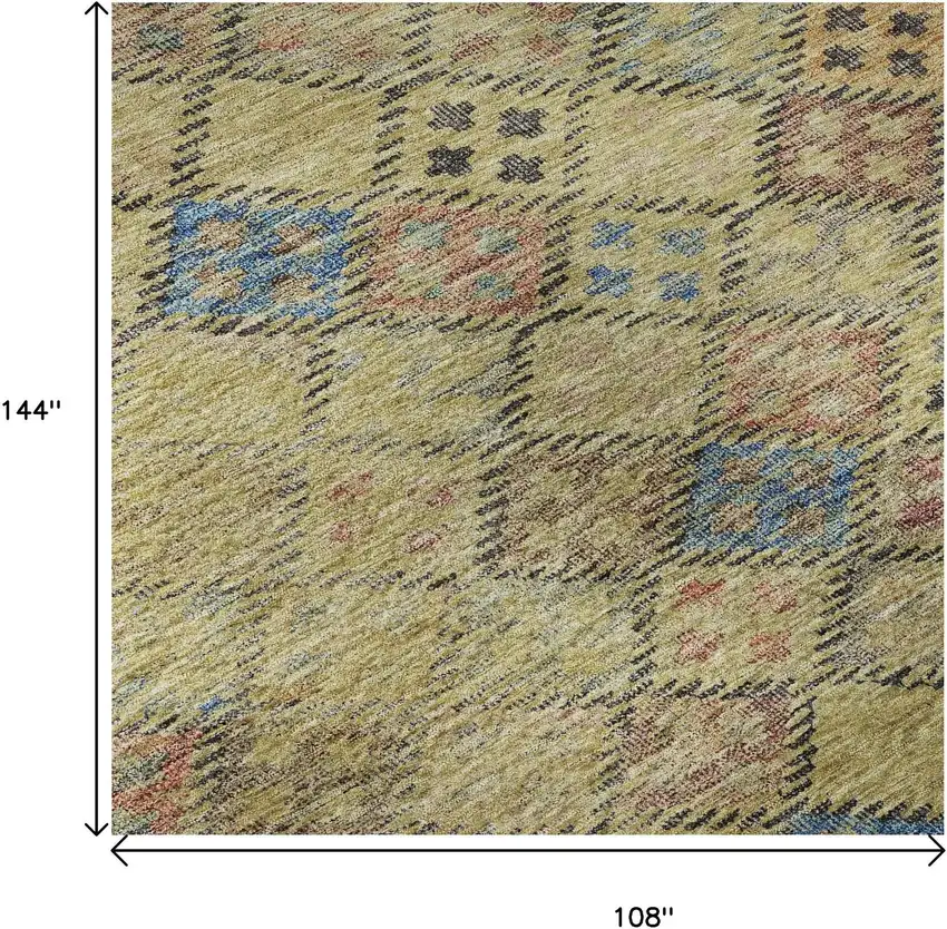 Gold Blue And Copper Geometric Washable Area Rug With UV Protection Photo 9