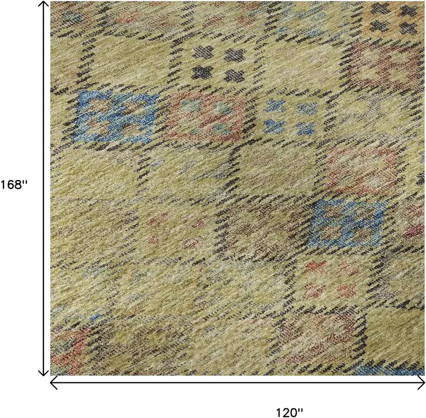 Gold Blue And Copper Geometric Washable Area Rug With UV Protection Photo 9