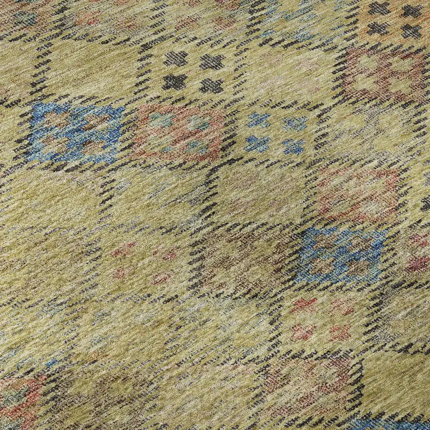 Gold Blue And Copper Geometric Washable Area Rug With UV Protection Photo 1