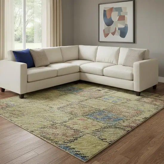 Gold Blue And Copper Geometric Washable Area Rug With UV Protection Photo 2