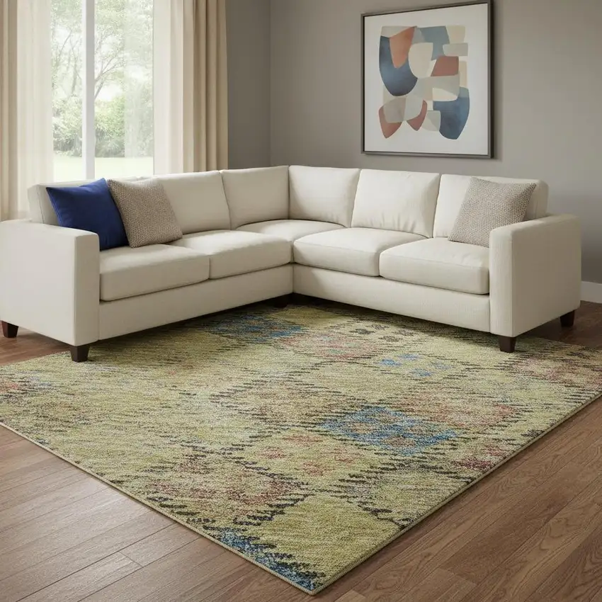 Gold Blue And Copper Geometric Washable Area Rug With UV Protection Photo 2