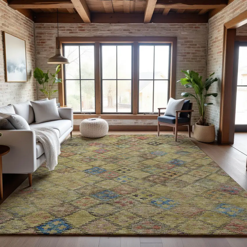 Gold Blue And Copper Geometric Washable Area Rug With UV Protection Photo 3