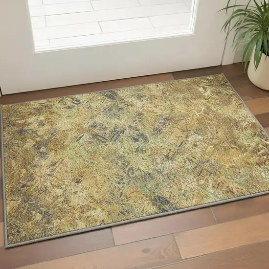 Gold Blue And Gray Diamond Washable Area Rug With UV Protection Photo 2